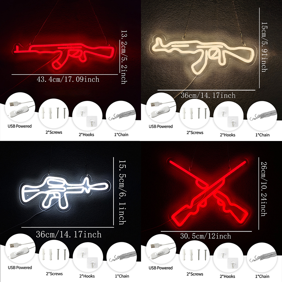 Gun Series Neon Sign For Wall  - مراجعة Party Games Best وسعره